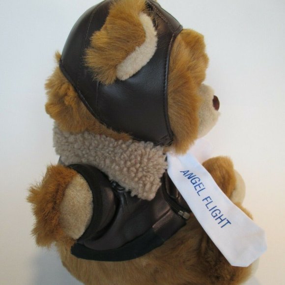 ANGEL FLIGHT Stuffed Plush BROWN AVIATOR Teddy Bear w/ Leather Look JACKET & HAT - Picture 4 of 6